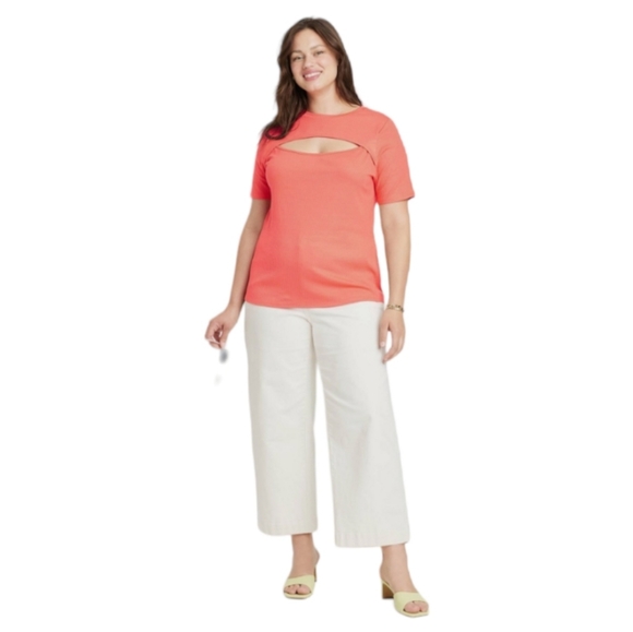 NWT WOMEN'S AVA & VIV SLIM FIT SHORT SLEEVE RIBBED SHIRT - Picture 2 of 9